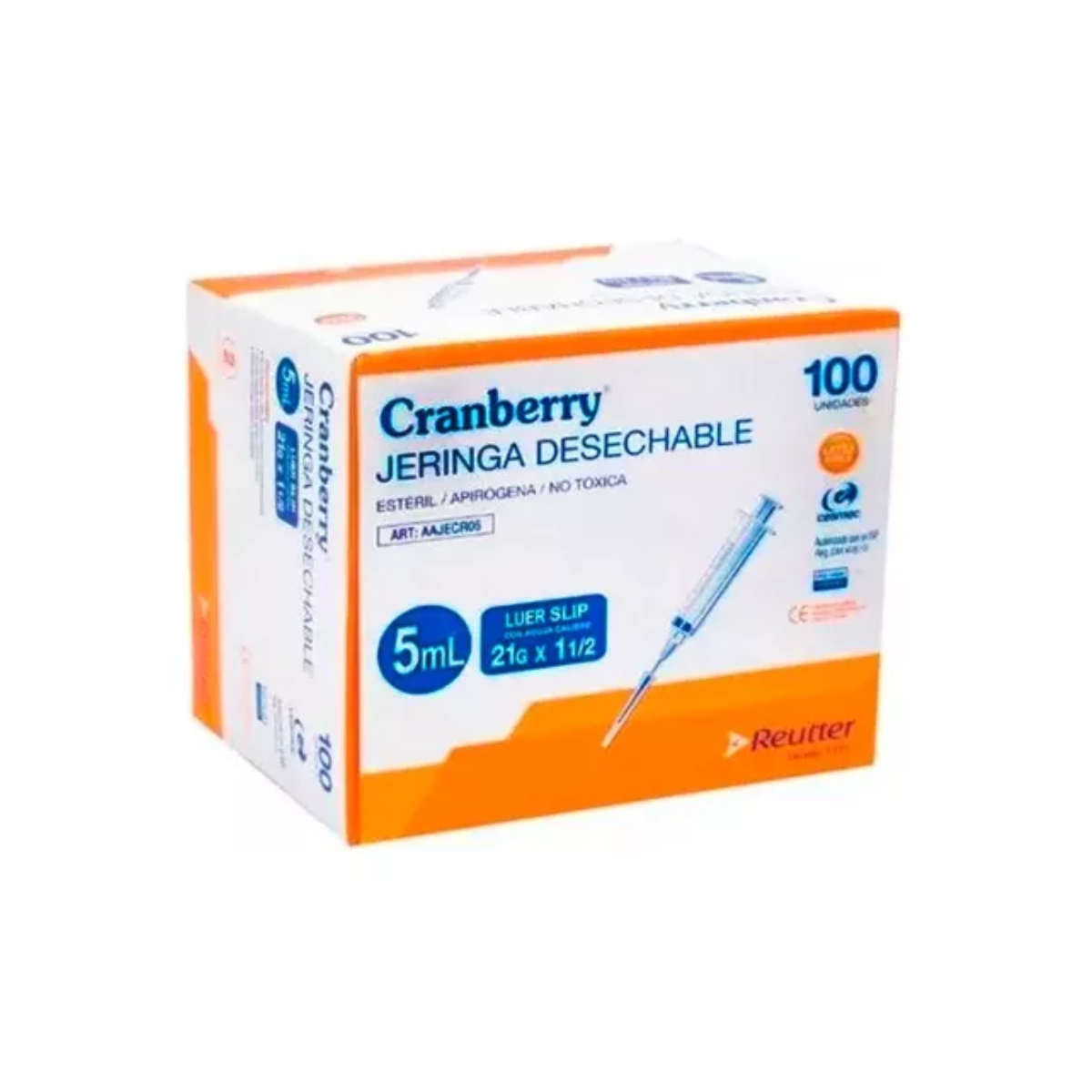 Jeringa Desechable 5ml Luer Lock 21gx11/2 Cajas X 100 Unid.