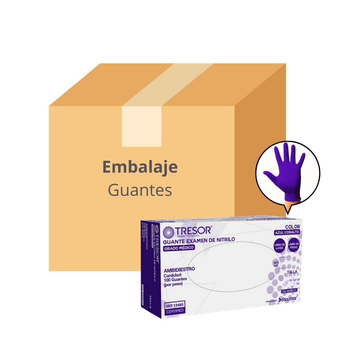 Embalaje Guantes Nitrilo Cobalto Tresor - 10 cajas x 100 unidades