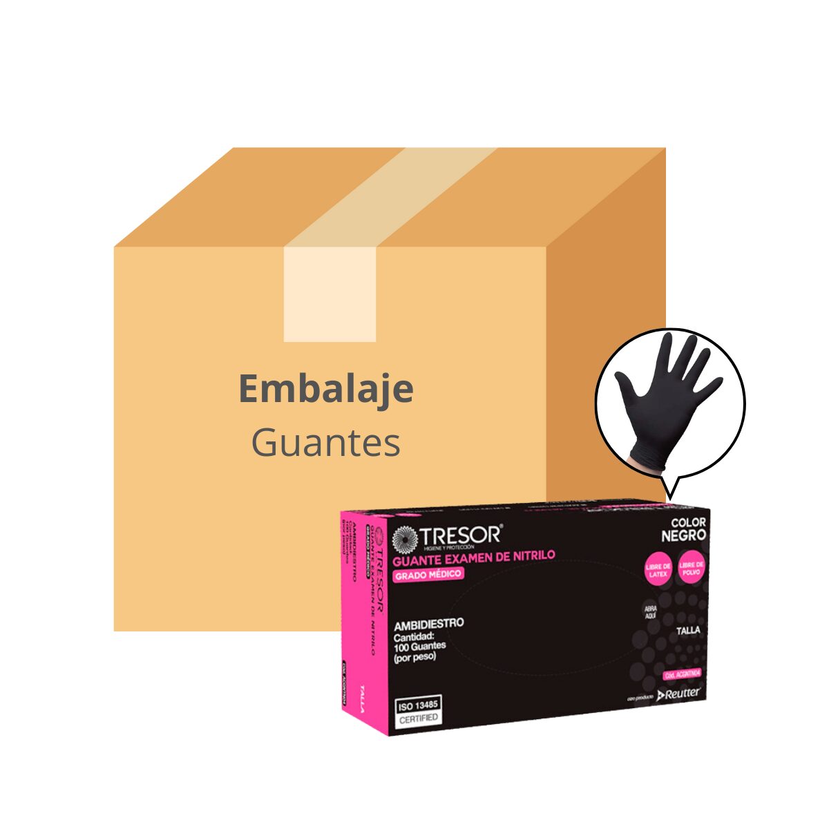 Embalaje Guantes Nitrilo Negro Tresor - 10 cajas x 100 unidades