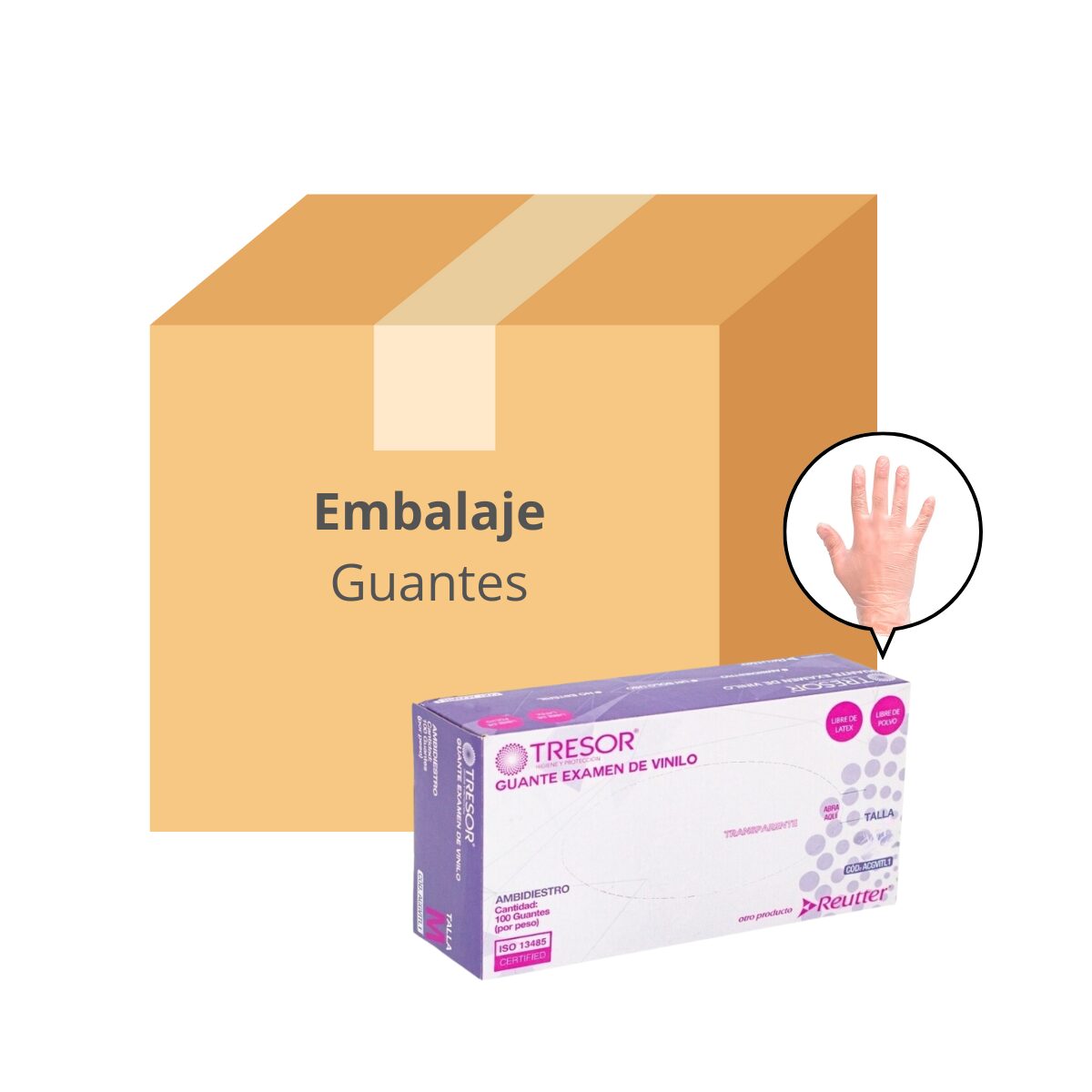 Embalaje Guantes Vinilo Tresor - 10 cajas x 100 unidades