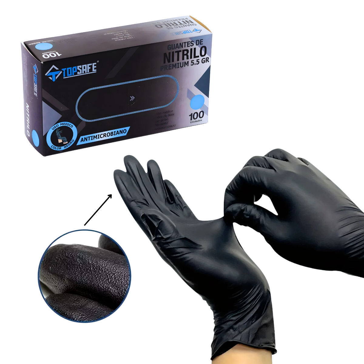 Guantes De Nitrilo Premium 5.5 Grs. Negro x 100 Unidades