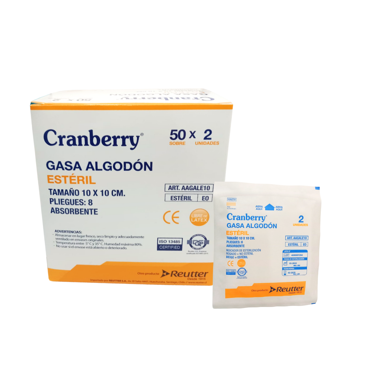 Gasa Algodón Estéril 10x10 Caja 50 Sobres - Cranberry