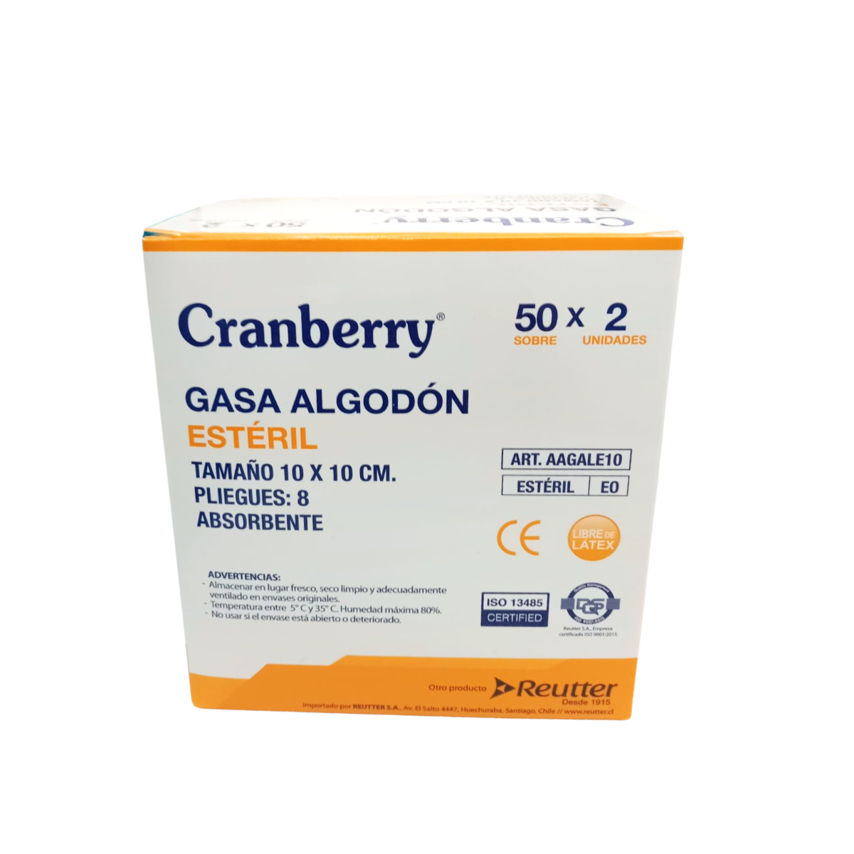 Gasa Algodón Estéril 10x10 Caja 50 Sobres - Cranberry