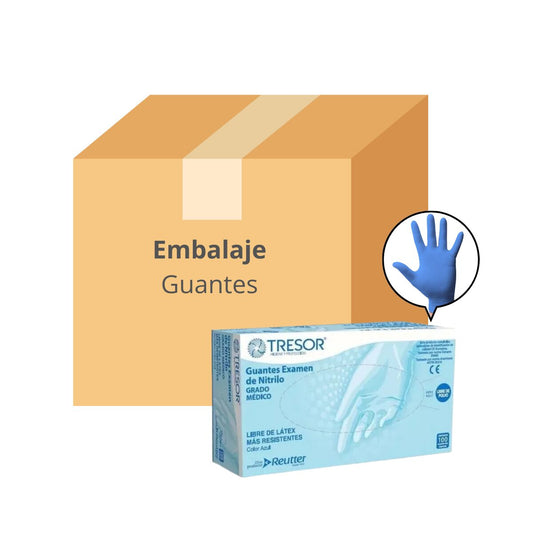 Embalaje Guantes Nitrilo Azul Tresor - 10 cajas x 100 unidades