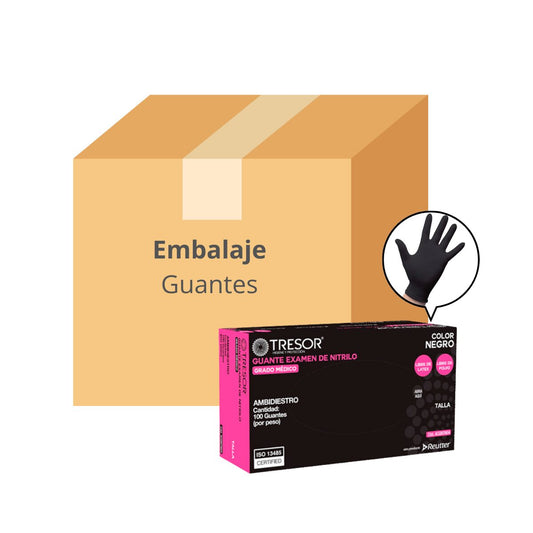 Embalaje Guantes Nitrilo Negro Tresor - 10 cajas x 100 unidades