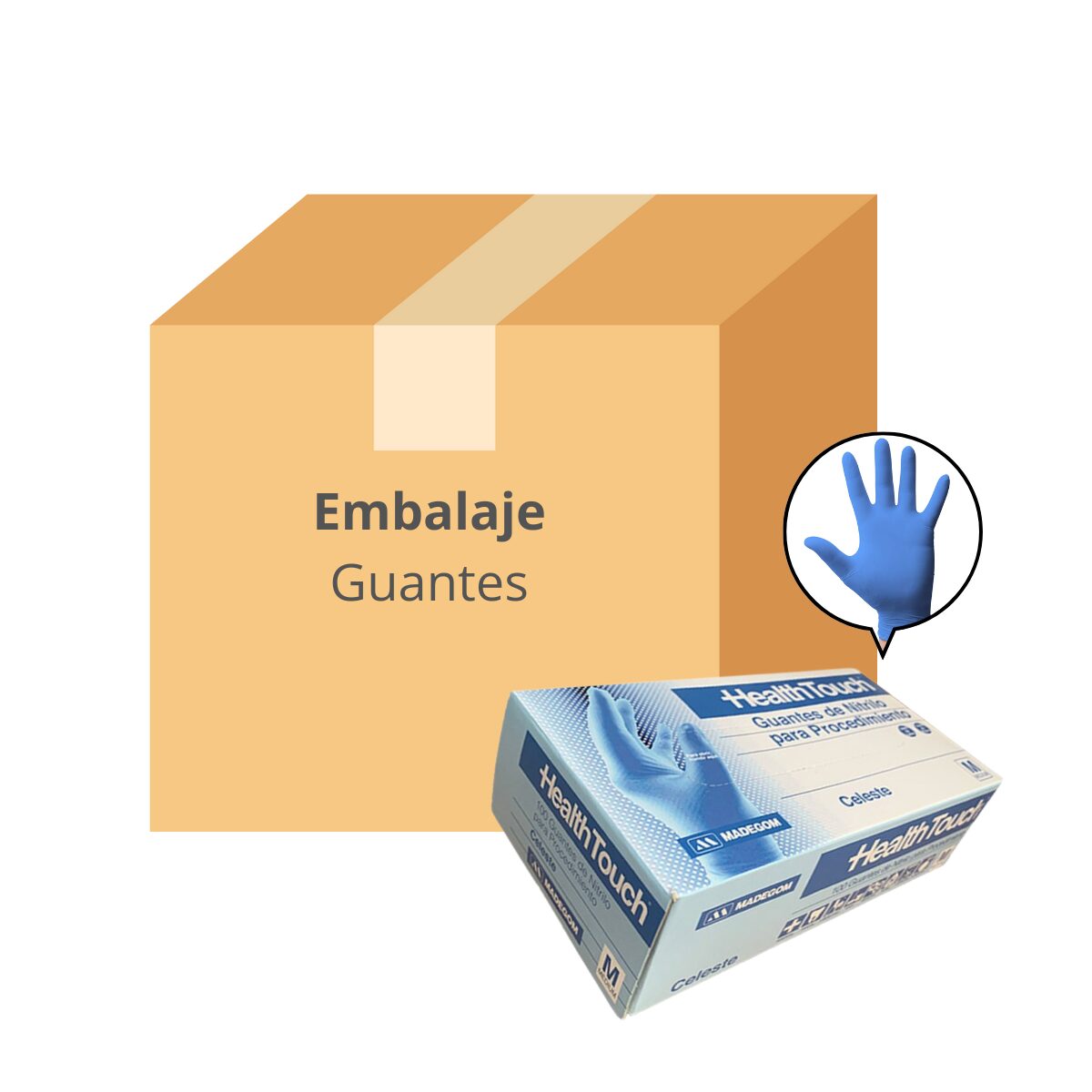 Embalaje Guantes Nitrilo Health Touch Celeste - 10 cajas de 100 unidades